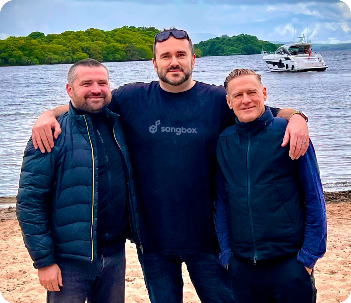 Songbox founders Ciaran O'Toole, Michael Coll & Bryan Adams